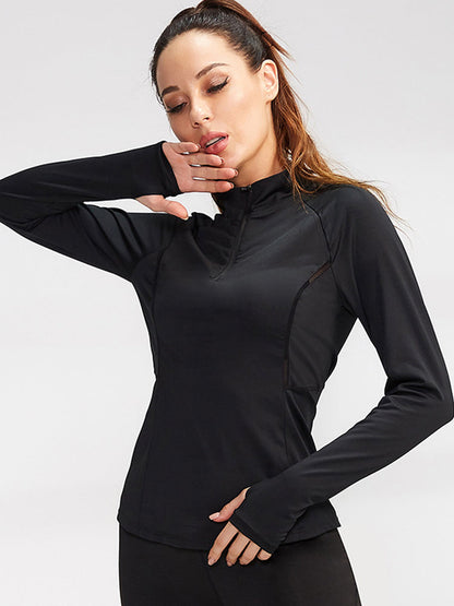 Quarter Zip Long Sleeve Slim Fit Sport Tops