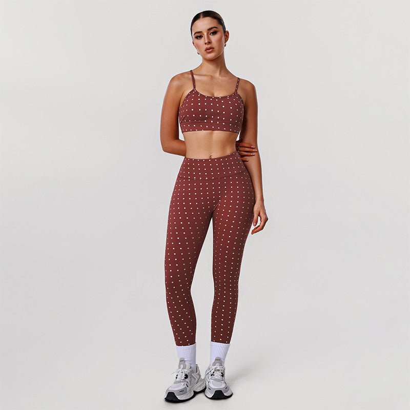 Silver Polka Dot Activewear Sets with Sports Bra and Legging