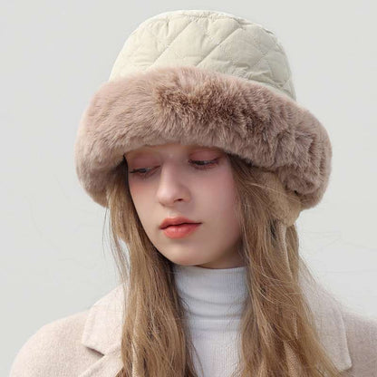 Warm Plush Bucket Hat with Earmuffs Chin Strap