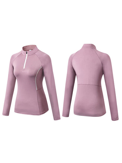 Quarter Zip Long Sleeve Slim Fit Sport Tops