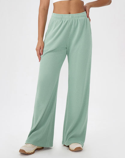 Waffle Knit Straight Leg Sweatpants with Pockets
