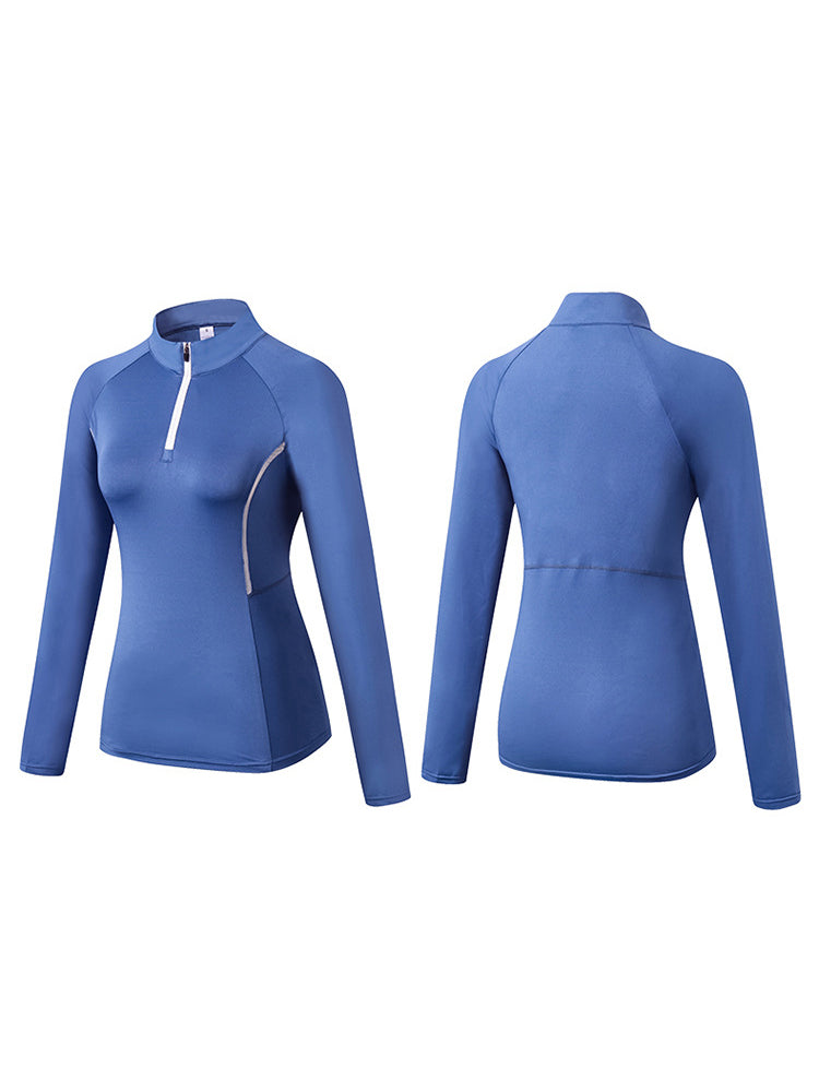 Quarter Zip Long Sleeve Slim Fit Sport Tops