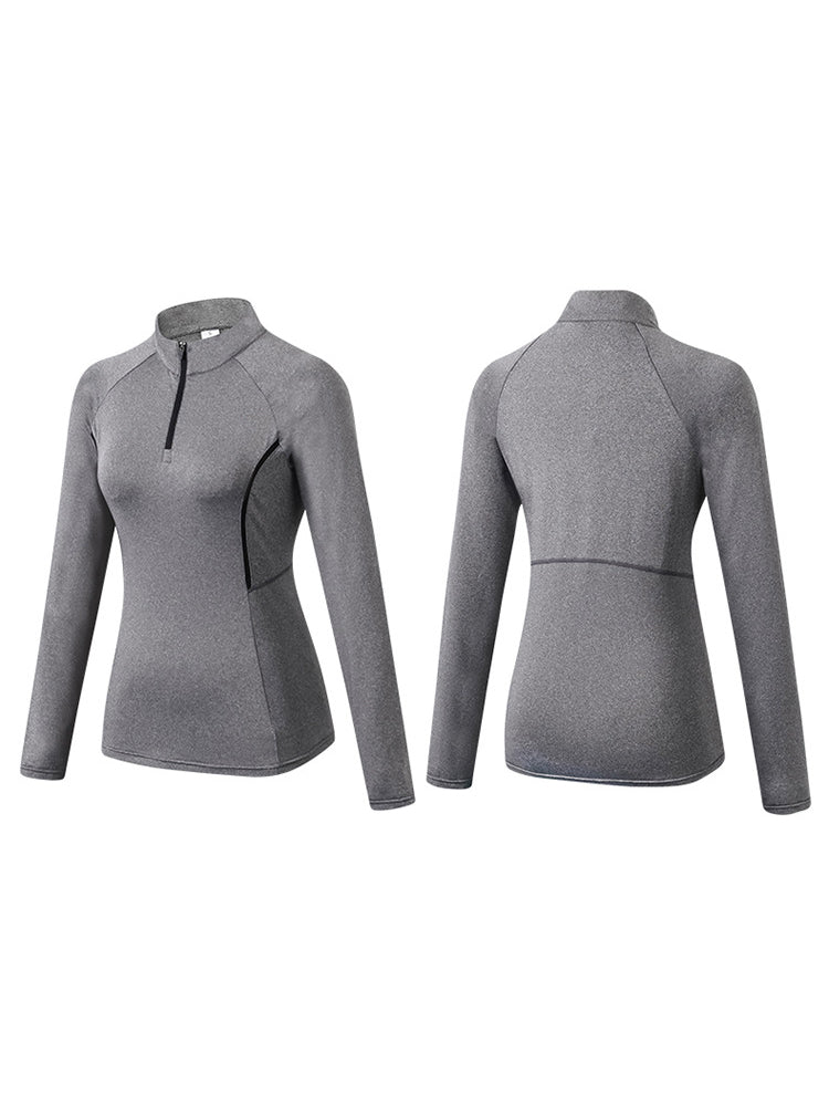 Quarter Zip Long Sleeve Slim Fit Sport Tops