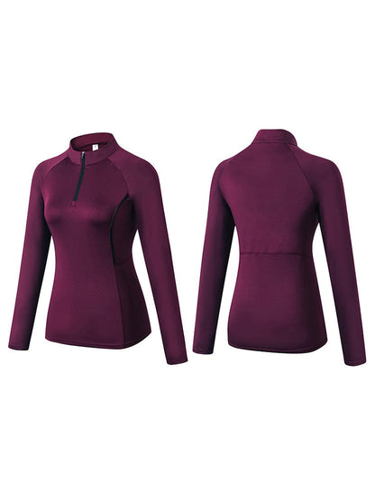 Quarter Zip Long Sleeve Slim Fit Sport Tops