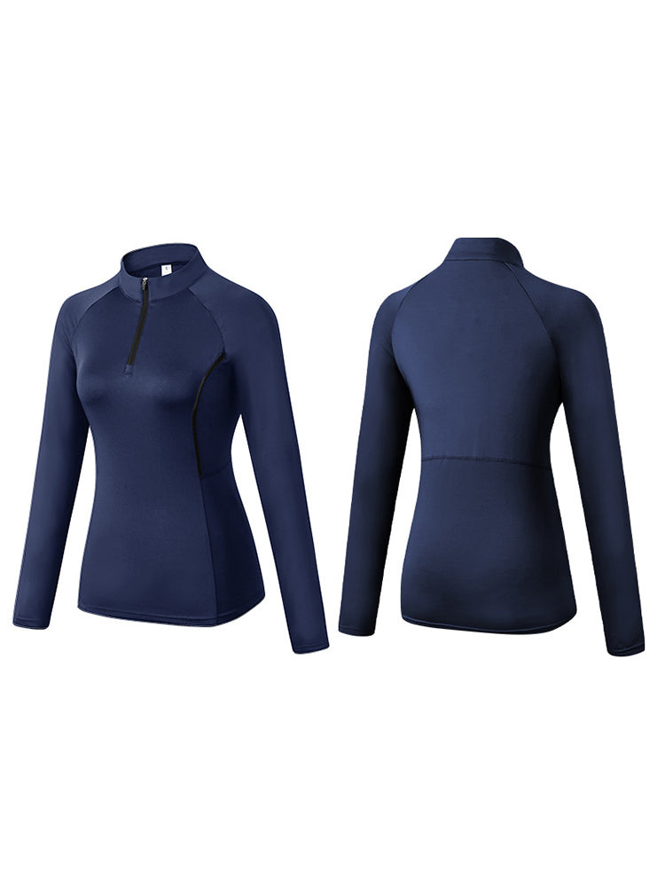 Quarter Zip Long Sleeve Slim Fit Sport Tops