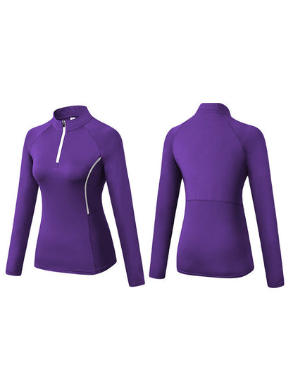 Quarter Zip Long Sleeve Slim Fit Sport Tops