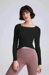 Cross Button Slim Yoga Long Sleeve T-Shirt