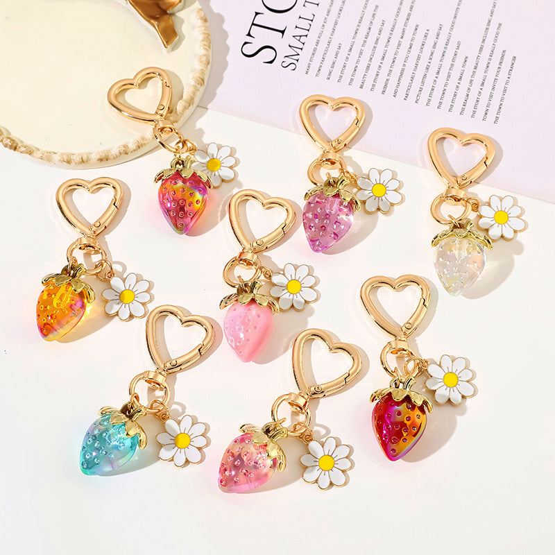 Cute Strawberry Keychains Heart Flower Daisy Bag Charms