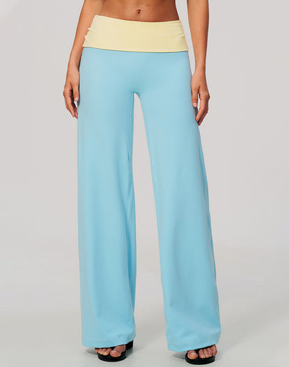 Color Block Fold Over Wide Leg Yoga Flare Pants
