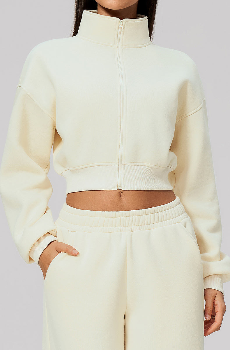Crop Collar Zip Up Athletic Jacket