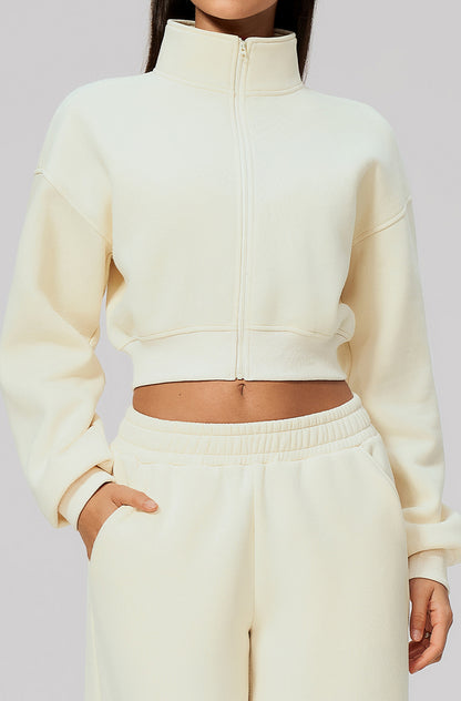 Crop Collar Zip Up Athletic Jacket