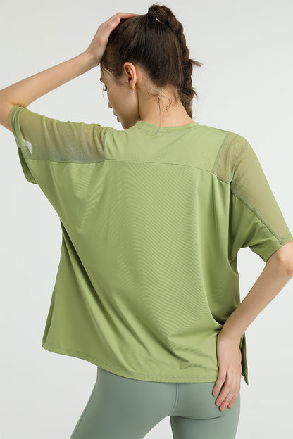 Mesh Splicing Short Sleeve Sports Loose T-Shirts