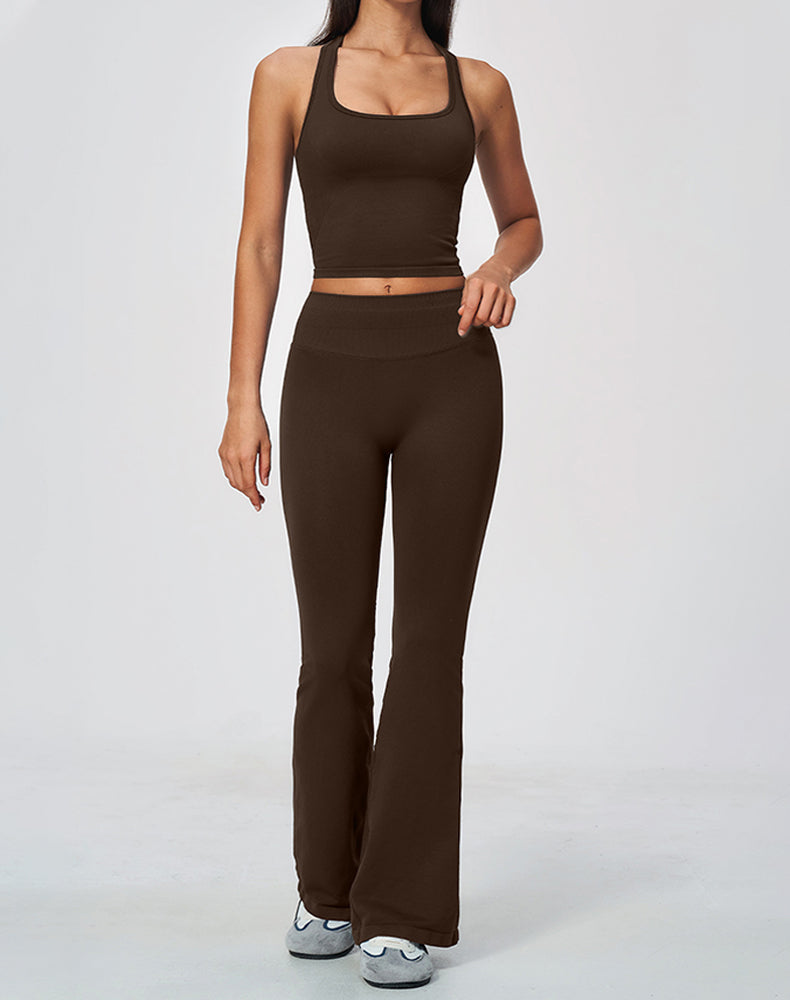 2-Piece Athletic Set Ribbed Tank Top and Flare Pants