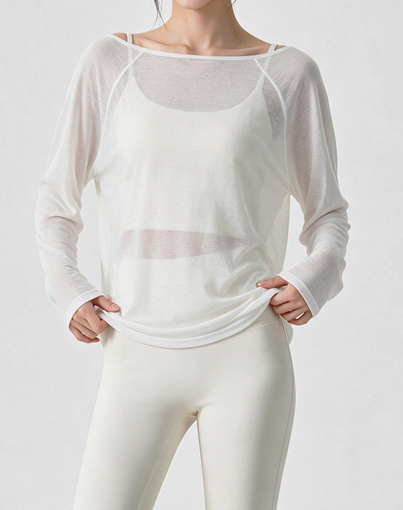 Loose Fitting Long Sleeve Sheer Mesh Yoga Tops