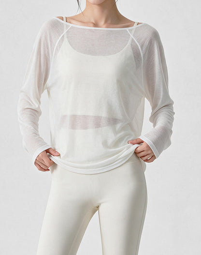 Loose Fitting Long Sleeve Sheer Mesh Yoga Tops