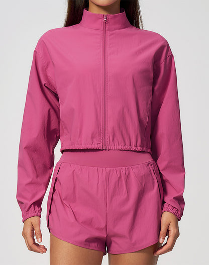 Athletic Cropped Jacket Track Zip Up Sport Long Sleeve Coat