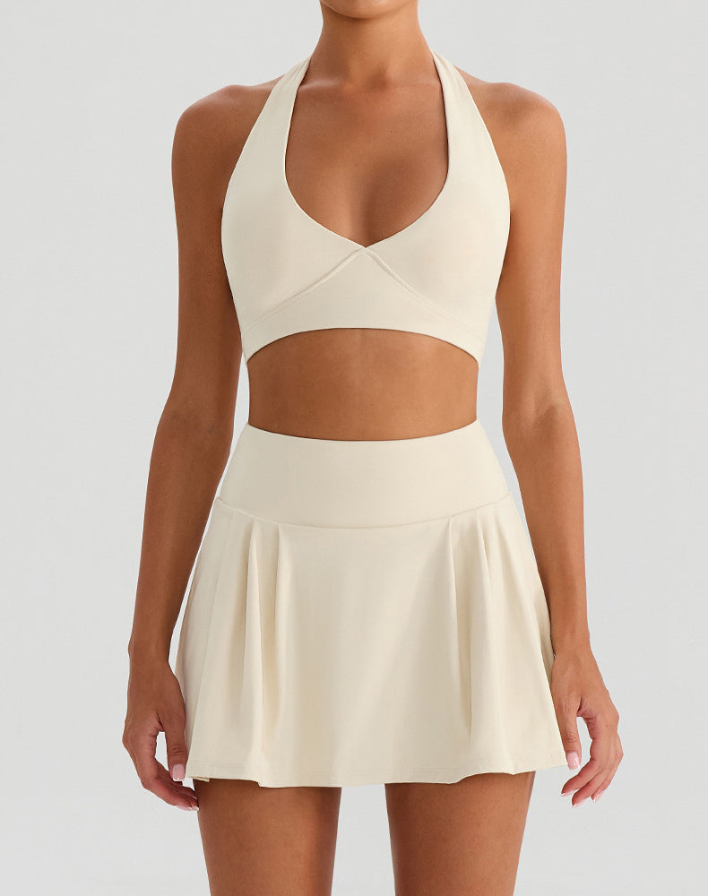 Tennis Sets with Halter Sports Bra and Golf Pleated Skirt