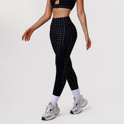 White Polka Dot Black High Waist Leggings Yoga Pants