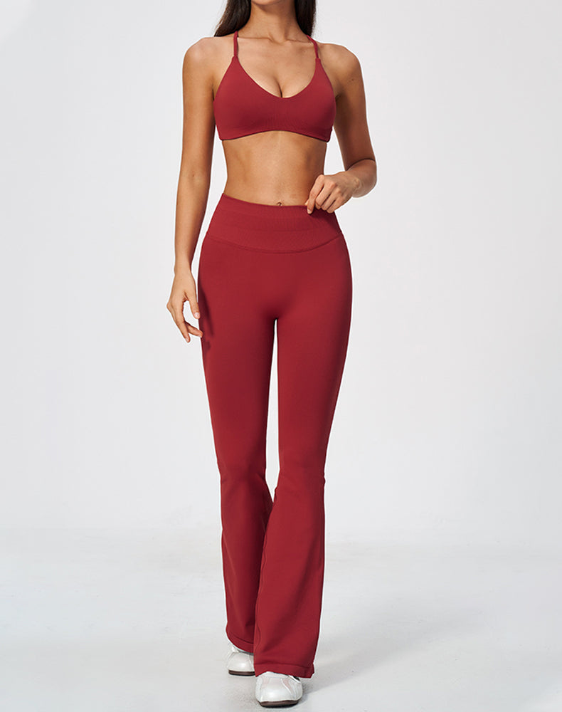 2-Piece Athletic Set Ribbed Sports Bra and Flare Pants