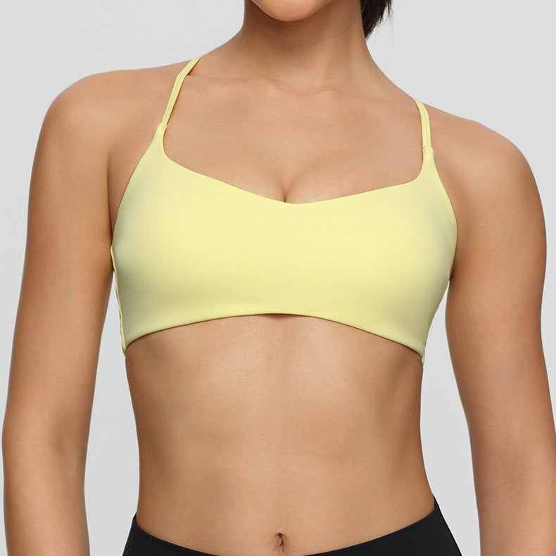 Twist Cross Back Sports Bra Adjustable Thin Straps Yoga Tops