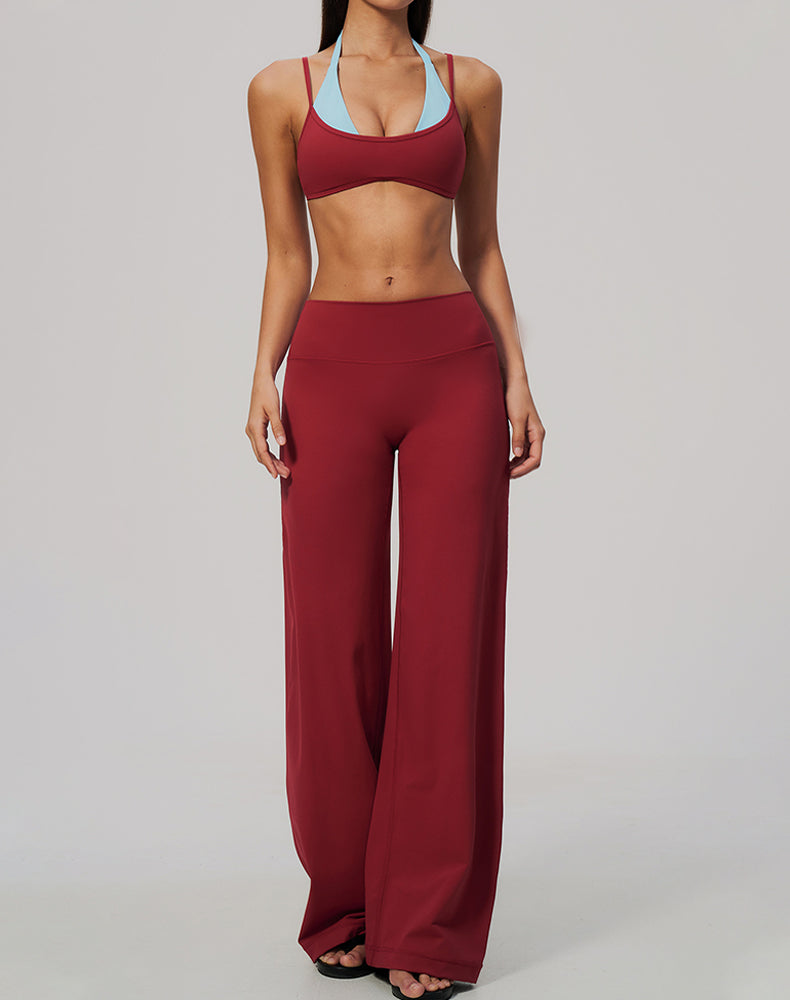 2 Piece Color Block Sports Bra and Flare Pant Sets