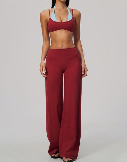 2 Piece Color Block Sports Bra and Flare Pant Sets