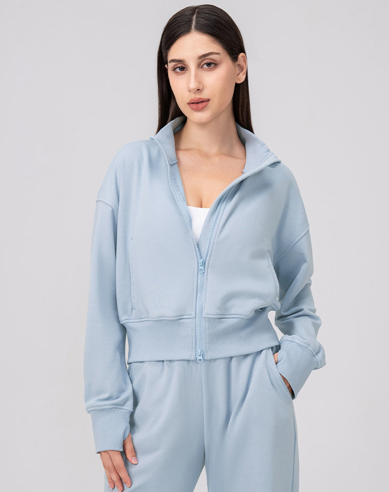 Sports Long Sleeve Hooded Loose Coat Casual Cropped Top