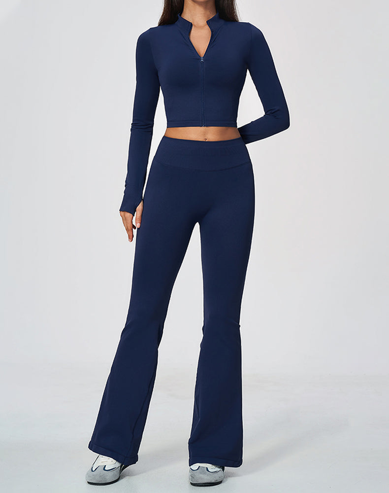 2-Piece Athletic Set Cropped Jacket and Flare Pants