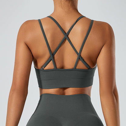 Strappy Adjustable Criss Cross Sports Bra Yoga Crop Tops