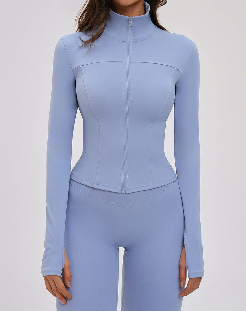 Cropped Jacket Zip Slim Fit Athletic Tops with Thumb Holes