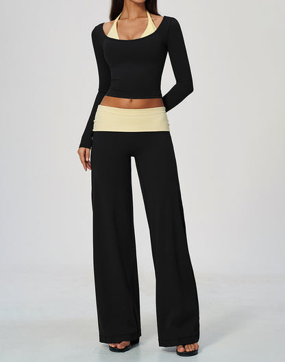2 Piece Long Sleeve Sports T-Shirt and Fold Over Flare Pant