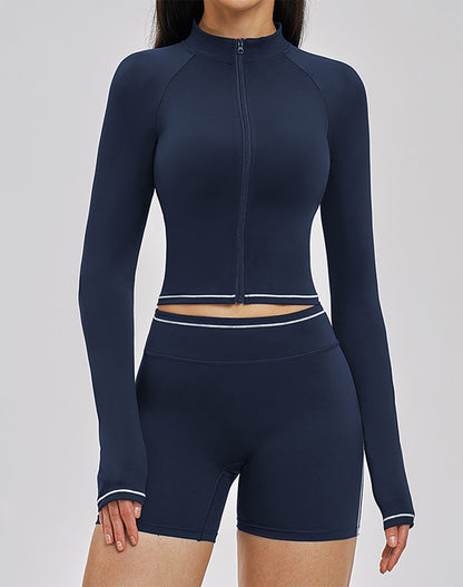 Zip Up Crop Jacket Cropped Long Sleeve Athletic Tops