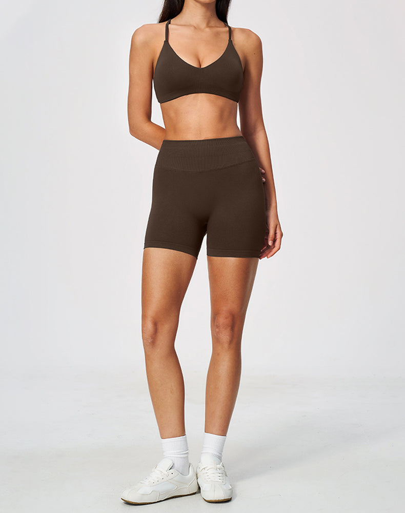 2-Piece Athletic Set Ribbed Sports Bra and Shorts