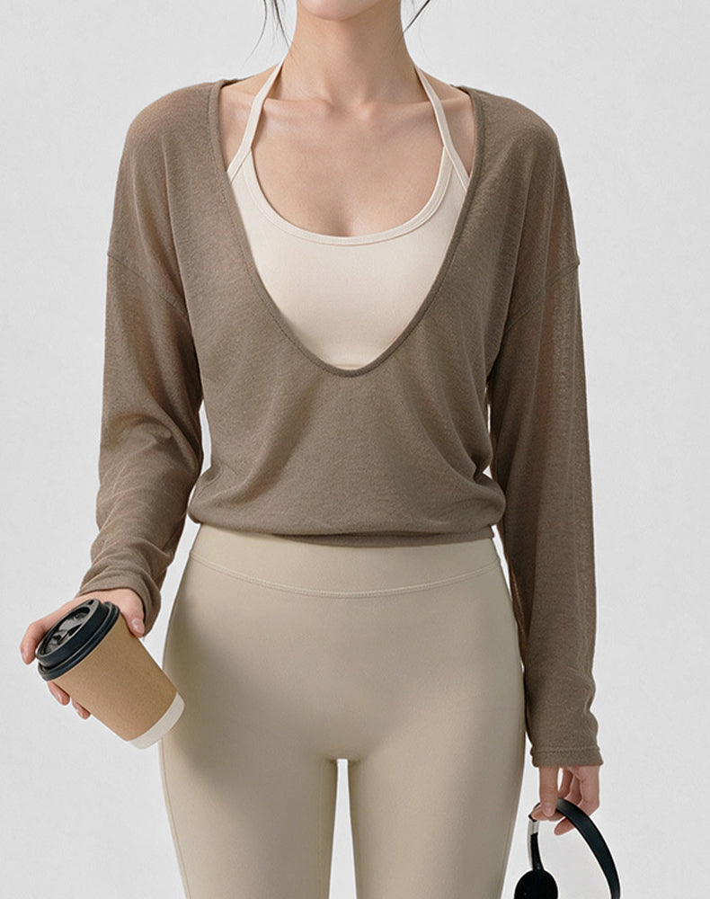 Long Sleeve Sheer Mesh Active Tops