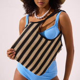 Summer Straw Stripe Beach Tote Bag Handwoven Handbag
