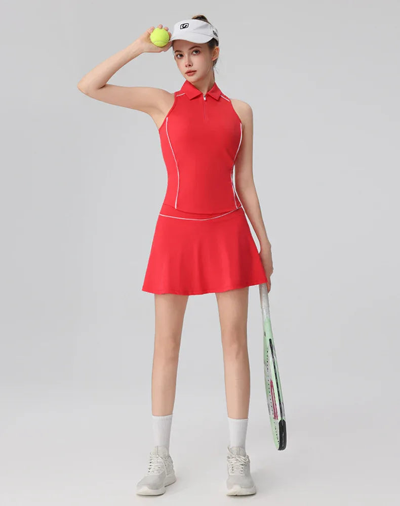 Tennis Sets with Polo Sleeveless Golf Shirt and Skirt -