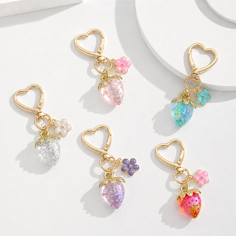 Strawberry Keychain Bag Charms Heart Flower Keychains Decor