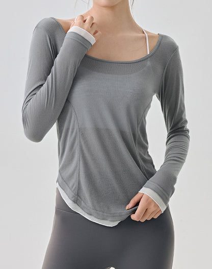 Slim Fit Contrasting Color Long Sleeves Mesh Yoga Shirt
