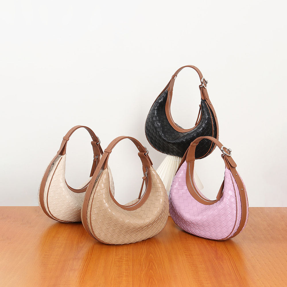 Woven Leather Handbag Half Moon Bag