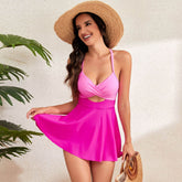 Cutout V Neck Tankini Set Swim Dress