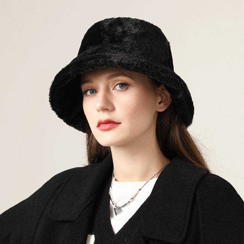 Faux Fur Winter Bucket Hat Fuzzy Warm Fisherman Cap