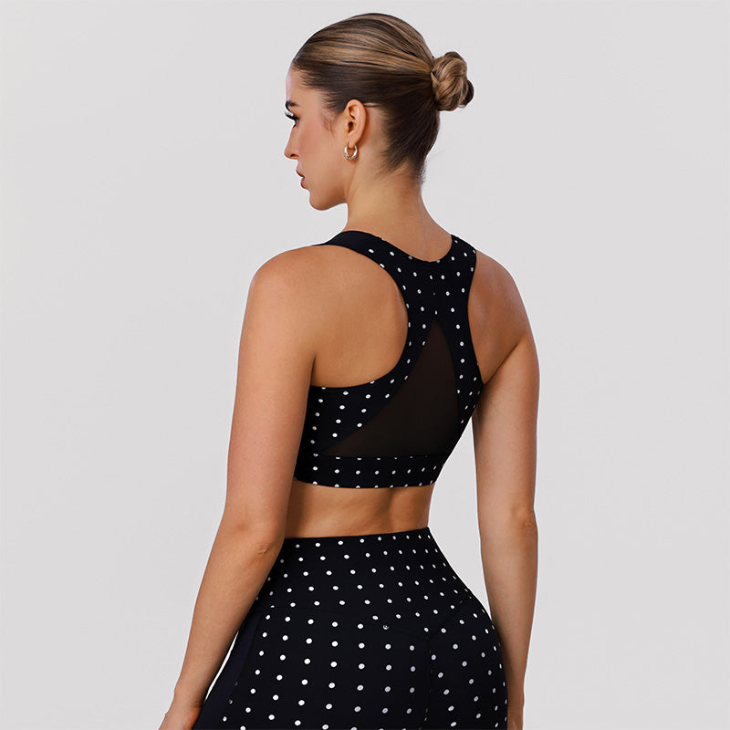 White Polka Dot Black Sport Bras Yoga Vest Crop Tank Top