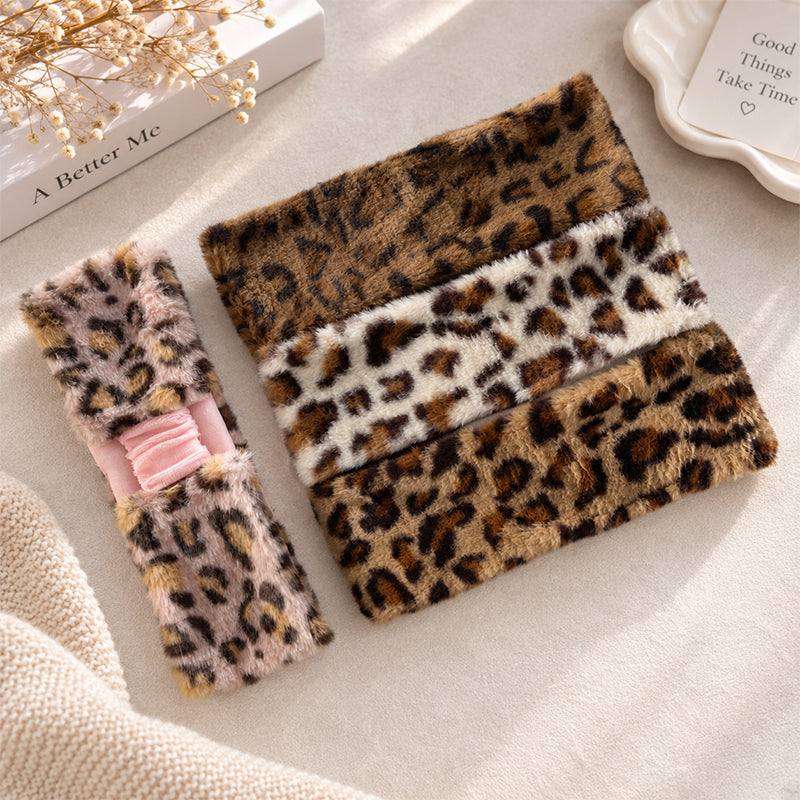 Leopards Print Faux Fur Elastic Warm Sports Headband
