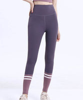 High Waist Contrasting Colors Striped Sports Leggings