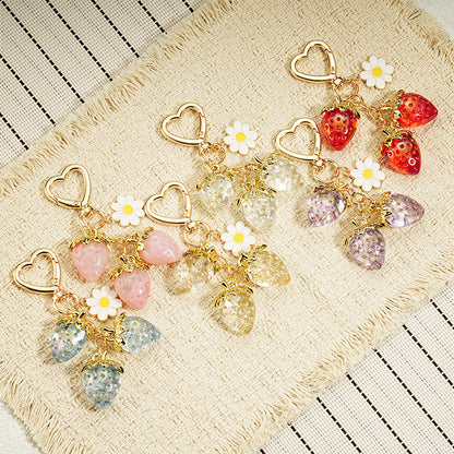 Cute Strawberry Keychain Bag Charm with Flower