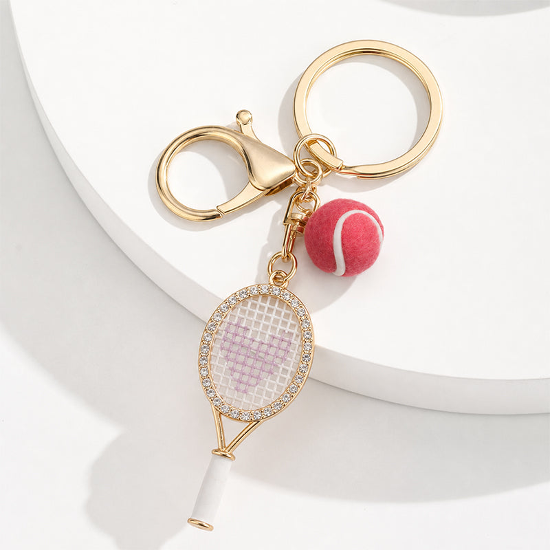 Gold Alloy Tennis Charm Small Racket Metal Keychain