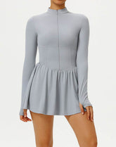 Long Sleeve Zipper Tennis Dress with Built-in Short