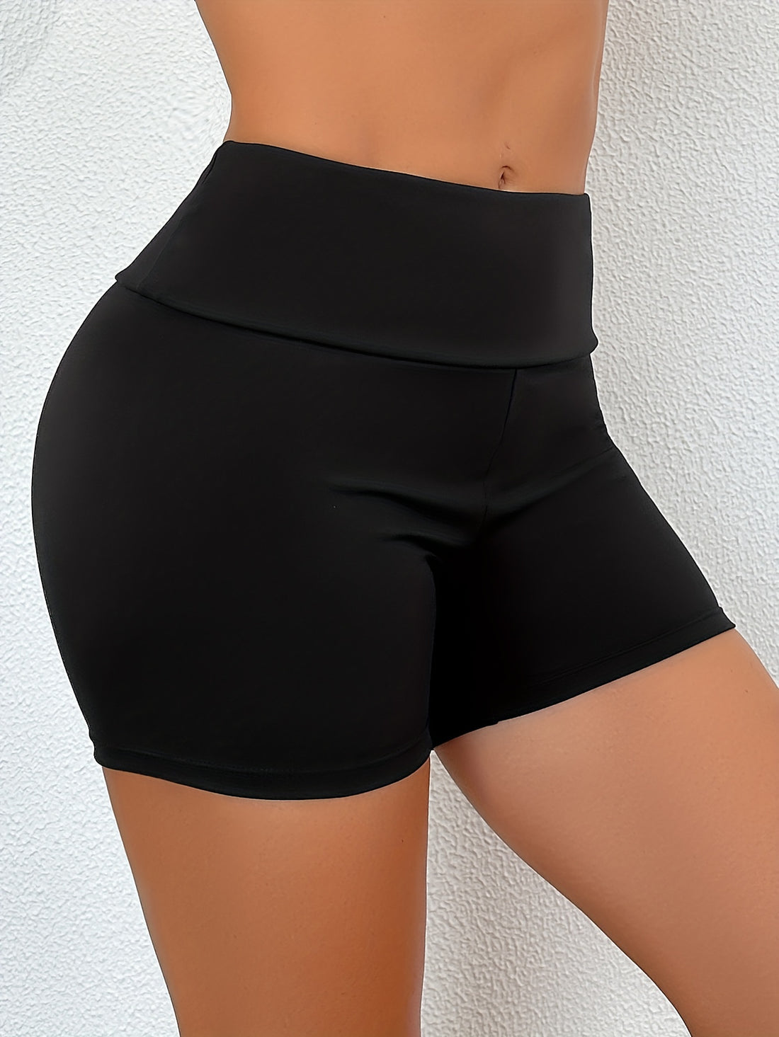 Stretchy High Waist Solid Black Trunks