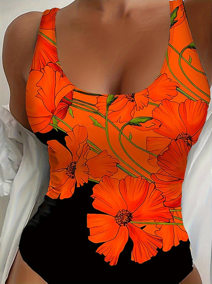 Chic Floral Backless One-Piece Swimsuit