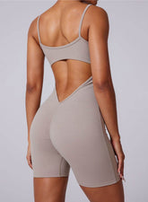 Sleeveless Deep V Back Short Sports Jumpsuit